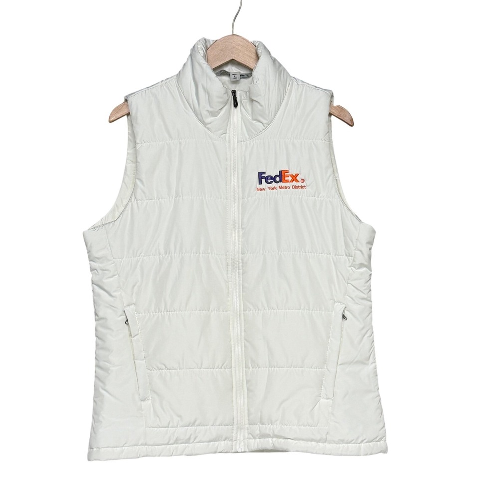 FedEx White Puffer Vest Large Workwear Embroidered Minimalist Essential Layers - Picture 2 of 7